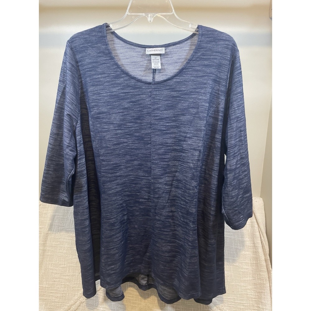 Catherine's Navy Blue Elbow Sleeve Tunic Top i-shades Stretch Women's 2XL Denim